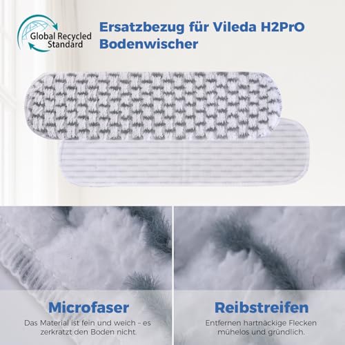 YANGYUQI 5 Stück für Vileda H2PrO Ersatzbezug, Mikrofaser Bezug für Vileda H2PrO Flat Mop Bodenwischer, für alle Hartböden, Waschbar & Wiederverwendbar (Entfernt Hartnäckigen Schmutz)