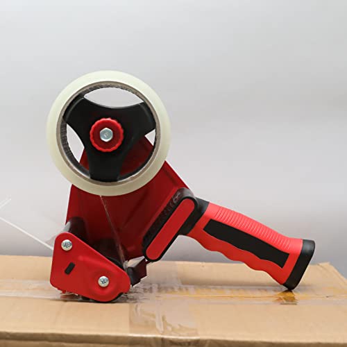 WELSTIK Red Non-Slip Silicone Handle Packing Tape Gun Dispenser 3 Inch -Heavy Duty Sealing Cutter for Shipping, Carton and Box Sealing, Easy Operation(Tape not Included)