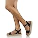 Soda Topic Open Toe Buckle Ankle Strap Espadrilles Flatform Wedge Casual Sandal (Black, 8.5)