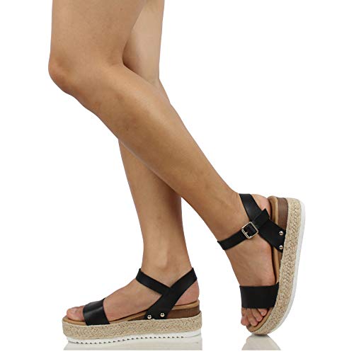 Image of Soda CLIP ~ Women Open Toe Ankle Strap Platform Espadrille Sandal