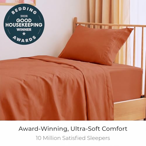 Image of Mellanni Twin Sheets Set - 3 PC Iconic Collection Bedding | Hotel Luxury, Extra Soft, Cooling Bed Sheets - Wrinkle, Fade, Stain Resistant (Twin, Terracotta)