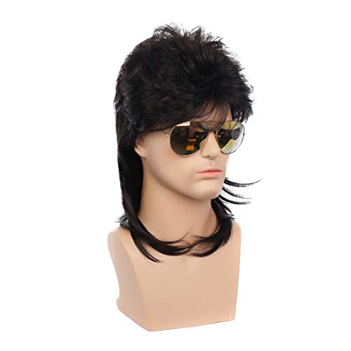 Image of Swiking Mullet Wigs for Men Black Retro 70s 80s Disco Rocker Curly Punk Fancy Party Halloween Cosplay Costume Replacement Full Wigs(Black)