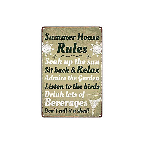 Metal Tin Sign Summer House Rules For Bar Pub Home Vintage Retro Poster Retro Decor Sign 8x12 inches