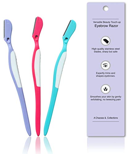 Chaosss &. Eyebrow Razor and Touch-Up Dermaplaning Tool, 3Pc Multipurpose Exfoliating Shaver with Protective Net, Shave Fine Hair with Precision