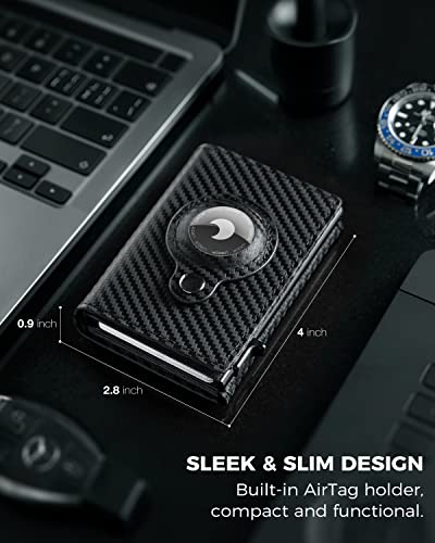 Mens Wallet for Apple AirTag - Genuine Leather Minimalist Pop up Smart Wallet for Men, Air Tag Holder, Slim RFID, Modern Mens Wallet (AirTag Not Included)3