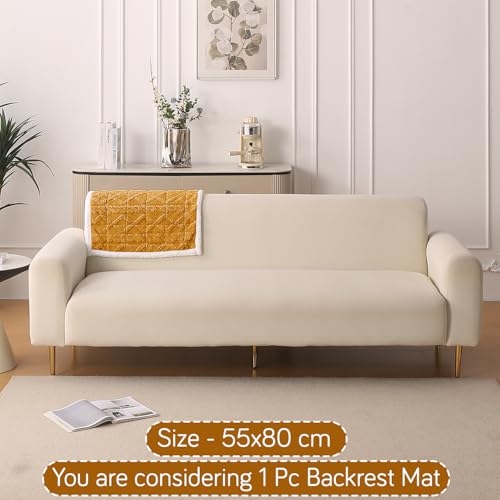Image of HOKIPO 'Italian Caelora' Luxury Jacquard Plush Sofa Backrest Cover Mat 55x80 cm | Pack of 1 Anti Slip Backrest Mat, Honey Yellow (AR-6225-YLW)