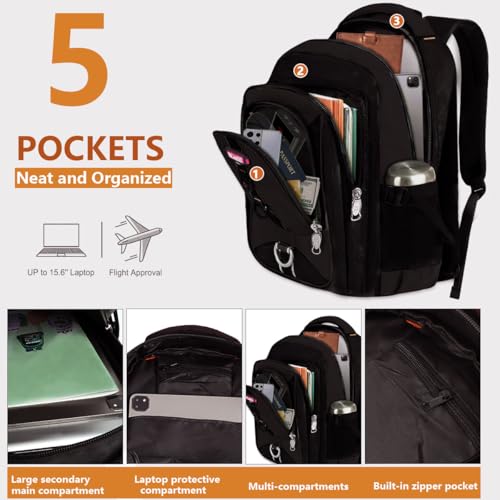 Travel Backpack Carry on Flight Approved for Man Women,Lightweight,Waterproof Backpack,Fits 17 Inch Computer#Black2