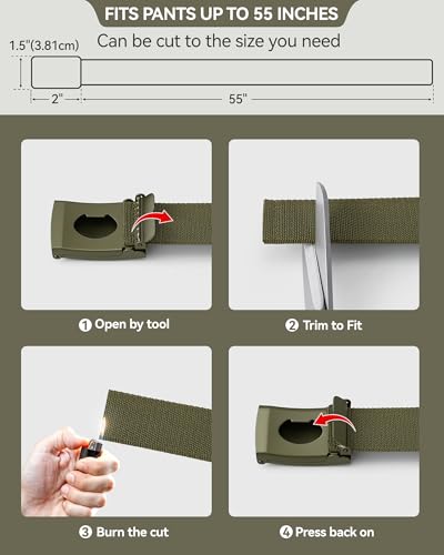 Image of Mile High Life Stretch Canvas Belt for Men, Golf Casual Elastic Web Belt, Top Military Buckle, Adjustable Cut to Fit