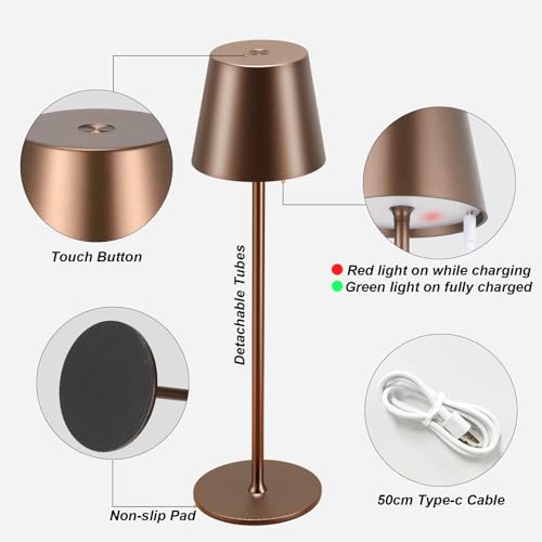 Image of Cordless Table Lamp Rechargeable Brown - KK 2 Pack 5000mAH Battery Operated Lamp for Counter, 3 Color Stepless Dimming Wireless Lamp for Dining Table, Kitchen Counter, Outdoor Patio, Touch Control