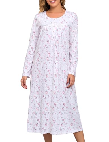 Image of IZZY + TOBY Nightgowns for Women Long Sleeve Soft Cotton Long Warm Nightdress Kintted Night Gown