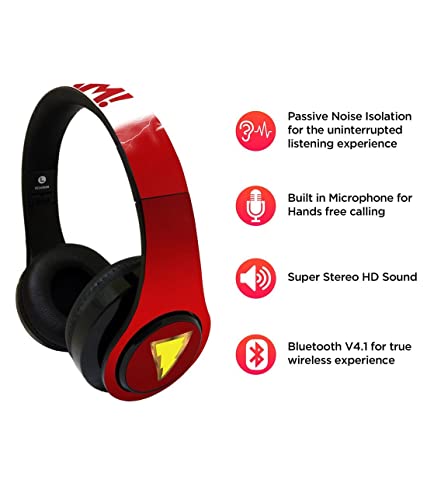 Image of Macmerise Suit up Shazam On-Ear Bluetooth Headphone with Upto 10 Hours Playback, FM Radio, SD Card, Soft Padded Ear Cushions and Passive Noise Isolation | Decibel Wireless Headphone