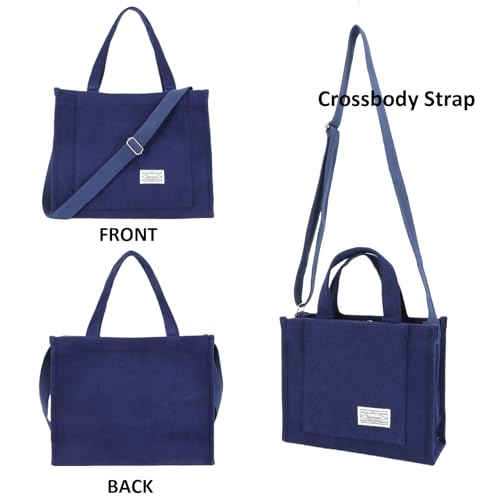 Image of UERRUAM Tote Bag for Women with Compartments,Corduroy Tote for Work Travel College Book Bag Women Purse Handbag Crossbody Bag