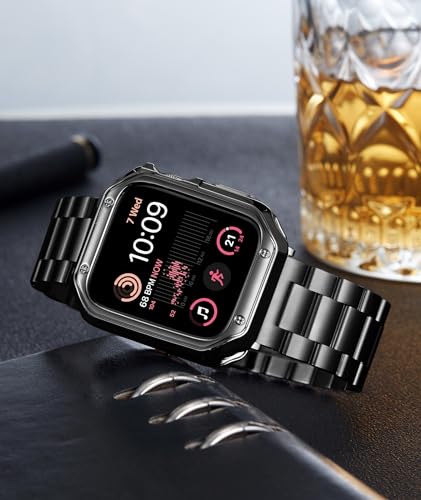 Image of BINLUN Compatible with Apple Watch Band 49mm 46mm 45mm 44mm 42mm 41mm 40mm 38mm Stainless Steel Metal Watch Strap with TPU Watch Case Compatible with iWatch Series(Watch Not Included)