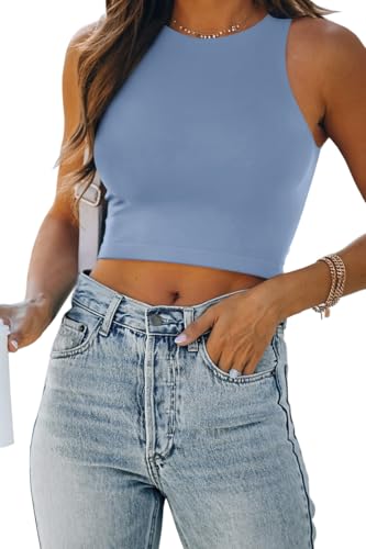 Image of EFAN Women's Double Lined Racerback Crop Tank Top | High Neck Slim Fit Sleeveless Workout Top, No-Bra Essential for Gym, Yoga & Going Out