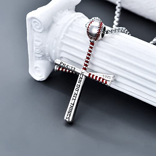 Baseball Necklace Sterling Silver Bible Cross Verse Philippians 4:13 I CAN DO All Things Baseball Necklace Gift for Men Boy2