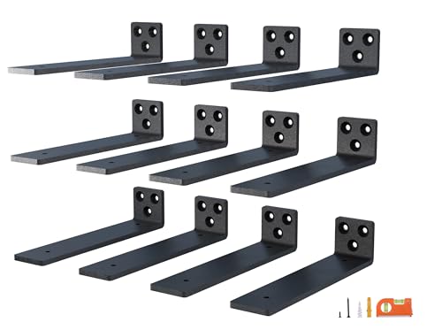 NEODROP 10 Inch Floating Shelf Brackets, Heavy Duty Hidden Bracket for Wall, Mantel, Bookshelves, Black Powder Coated Steel, 12-Pack