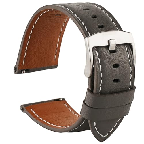 سوار ساعة من الجلد من انتفلاي، سوار ساعة بديل، سوار جلد بديل للساعة والساعة الذكية - 20 ملم 22 ملم (20 ملم، رمادي)