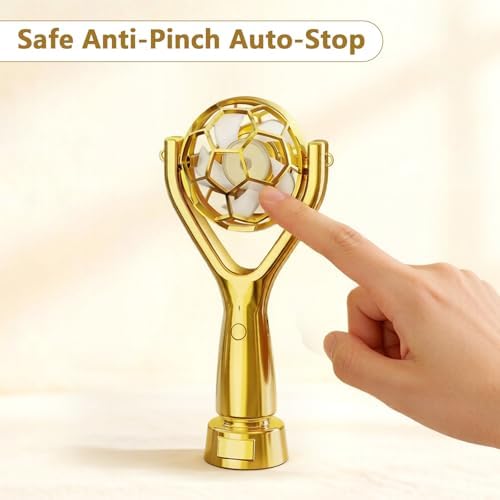 SZSHYNJ Soccer Trophy Shaped Handheld Fan, Soccer Gifts for Sports Enthusiasts, Kids, Boys and Girls, Portable USB Rechargeable Mini Fan for Stadium, Game Day, 2026 World Football Event, Outdoor, Gold — view 2
