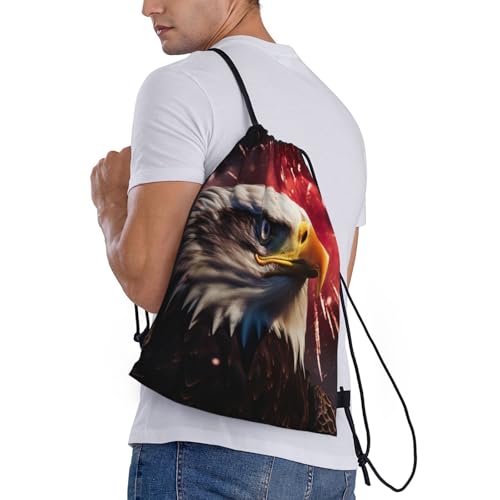 Eagle Firework print Drawstring Bag Sack Gym Bag Ditty Bag for Gym Traveling, Hiking, Yoga, Shopping for Adult3