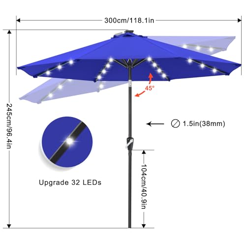 Image of ABCCANOPY 10FT Durable Solar Led Patio Umbrellas with 32LED Lights (Blue)