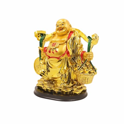 Image of Spillbox Resin Golden Happy man Statue|Laughing Buddha|Feng Shui|Show Piece|Gift Item |Vastu|Decorative Showpiece for Home Decor|Office Desk Table (Happy Man Gold Ingot)