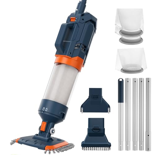 Cordless Heave Duty Pool Vacuum-True Powerful Suction 16.8 GPM, 60M Run-time, 25µm Ultra Fine Mesh Filter, Handheld Rechargeable Hot Tub Cleaner with Poles for Above Ground&Inground Pool