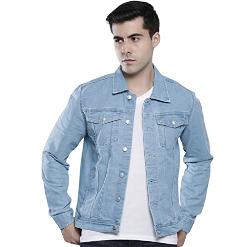 Image of The Indian Garage Co Men Blue Slim Fit Solid Denim Trucker Jacket
