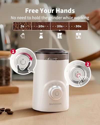Image of SHARDOR Electric Super Silent Blade Coffee Grinder, Timed Grind Control Rotary Knob, Adjustable Coarse to Fine for Coffee Beans, Spices & Herbs, White
