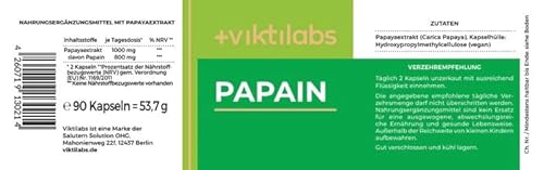 Papain Kapseln - Hochdosiertes Enzym aus Papaya - 800 mg pro Tagesdosis - Natürlich aus Kernen & Schalen gewonnen - Premium-Qualität - mehrstufige Reinigung - Ohne Zusatzstoffe - 100% vegan (1er Pack)