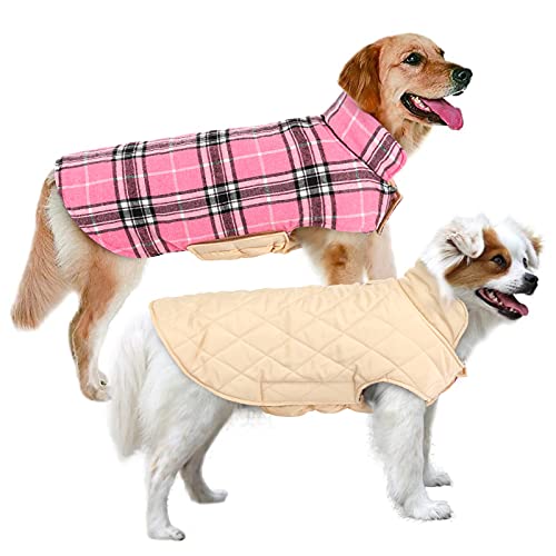 MIGOHI Dog Jackets for Winter, Reversible, Windproof, Waterproof, Warm Dog Coat - British Style Plaid Dogs Winter Vest, Pink, 3XL