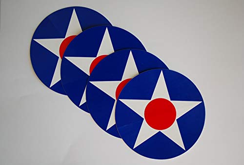 (4 Pack) US Army Air Corps USAAC Vinyl Stickers WWII Aircraft Roundel USAF USA 4