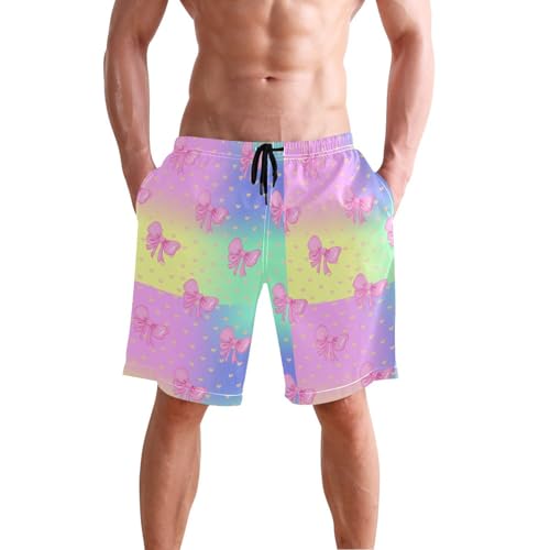 Quick Dry Pink Bows Men's Swimming Shorts Swim Trunks with Mesh Lining Beach Wear - S