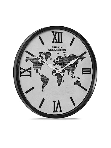 Image of French Connection Luxury Wall Clock Grey Dial with Roman Figures and World Map - Size: 12 Inches - FCWC13-A
