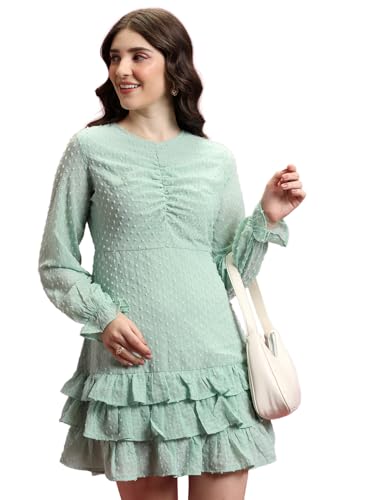 Image of Tokyo Talkies Women's Long Sleeves Round Neck Self Design Dresses | Stylish Dresses | Casual Dresses