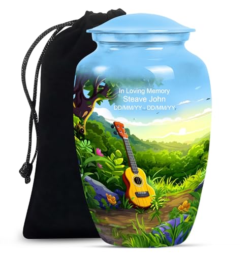 Image of Personalized Guitar - Decorative Urns - Cremation Urns for Burial - 10 Inch - Large with Velvet Bag - Human Remains Urn - Funeral Ash Urns Large - Burial Urns - Memorial Urns for Mom & Dad