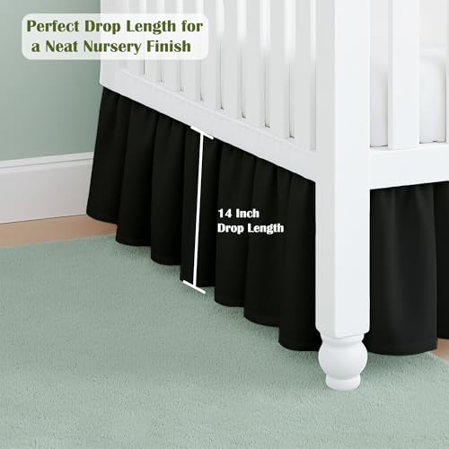 Image of Luxury Crib Bed Skirt 28 inch x 52 inch with 14 Inch Drop Soft & Breathable Dust Ruffle Fits Standard Crib and Toddler Bed Nursery Microfiber Fabric Ruffle Bed Skirt for Baby Boys or Girls Black Solid