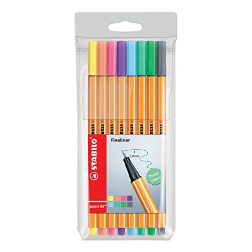 STABILO 88/8-01 Etui de 8 stylos feutres Point 88 pointe fine 0.4 mm Pastel Collection