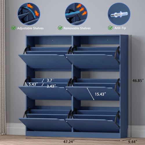 Image of BORNOON Shoe Cabinet with 6 Flip Drawers, Slim Narrow Shoe Storage Cabinet, Freestanding Shoe Organizer for Entryway, Hallway, Foyer