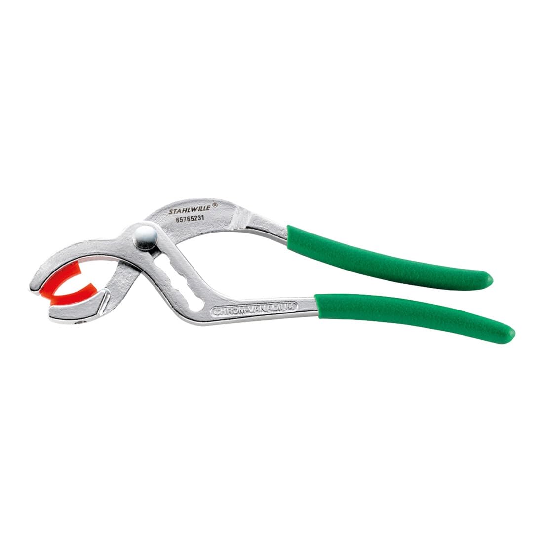 Stahlwille 65765231 Connector Plier w/Replaceable Plastic Jaws, Made of Chrome Vanadium, Chrome-Plated w/Dip-Coated Handle, Offers 4 Adjustable Position, Ideal for Use on Screw Connections, L.230 mm