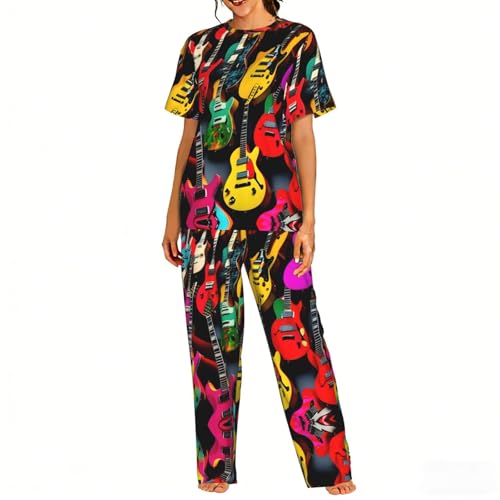 Pyjama doux imprimé guitare pour femme ensemble de nuit confortable