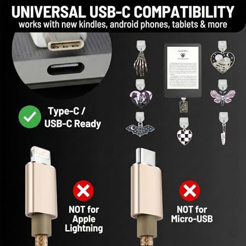 JYNVO 8-teiliges Kindle Staubstopf-Set, Type-C/USB-C Anschlussabdeckung, Festgeschenk für Buchliebhaber (Bei Verwendung vollständig in die Nut einfügen!) - gotischer Stil