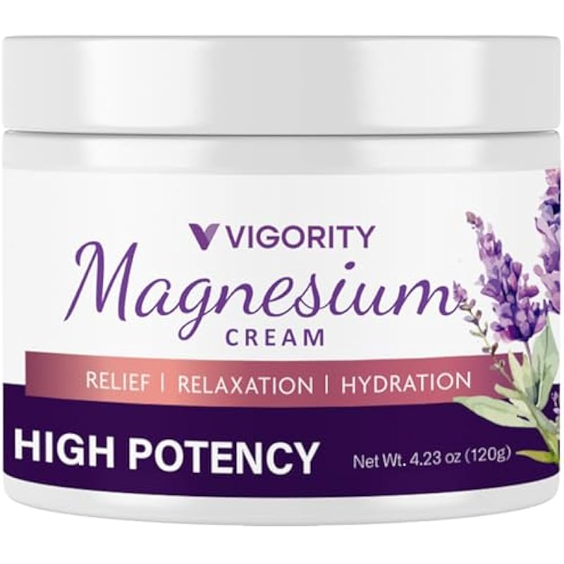 Vigority Magnesium Cream for Sleep: Magnesium Lotion for Leg Cramps - Soothing Magnesium with Lavender, Vitamin E and Shea Butter - Safe for Kids & Pregnant Individuals - 4.23 oz