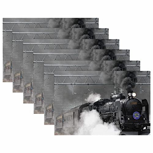 Set de table train à vapeur vintage pour décoration de table à manger rétro | Lot de 6 - 6