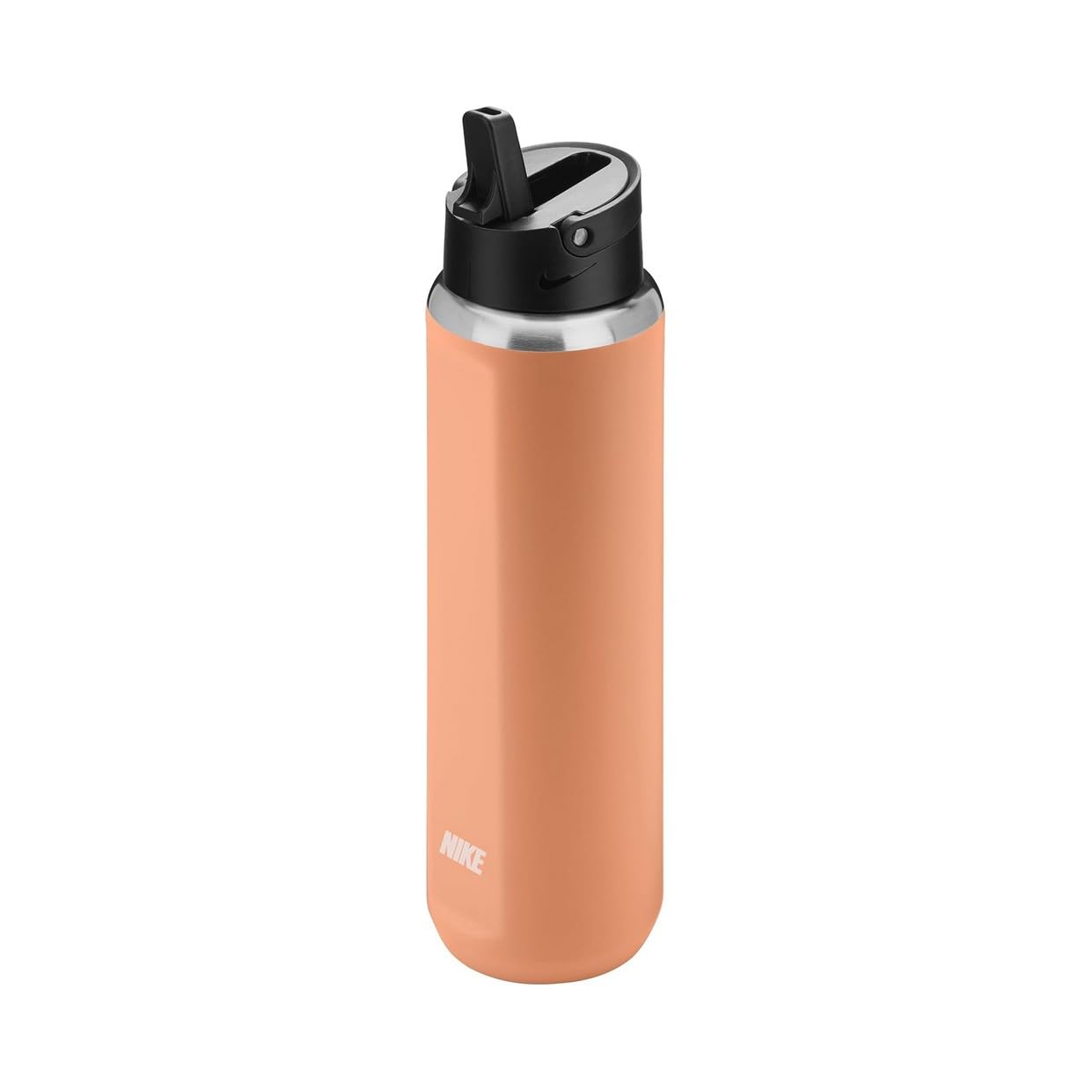 NIKE Recharge Edelstahl Trinkflasche 710 ml orange schwarz mit Strohhalm, isolierte Sportflasche BPA frei, auslaufsicher, Fitness Wasserflasche mit Trageschlaufe, robust und langlebig