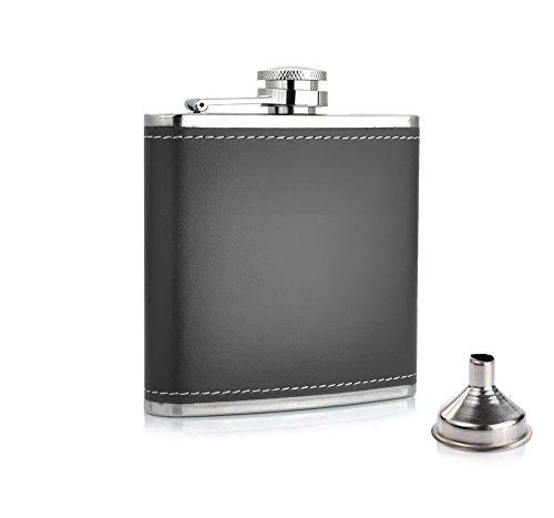 Menzy Blenders Choice Hip Flask with Funnel, Stainless Steel and Stitched Leather Hip Flasks for Carry Liquor Or Alcohol Drinks Wine Whiskey Vodka - Pocket Flasks Or Bottles 7 Oz (210 Ml)