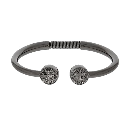 Pulseira Medalha de São Bento Bracelete Aço Banhado Duplo Metal Tamanho Ajustável Cruz Sagrada Proteção Fé Religião na Moda Masculino Feminino