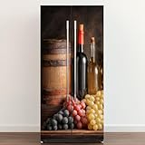 Self-Adhesive Refrigerator Wrap Set Wine Bottle Grapes Barrel Wine Party Home Bar Club Peel & Stick Door Mural 32.3" W x 78.7" H Removable Vinyl Fridge Stickers for Kitchen Bar Office