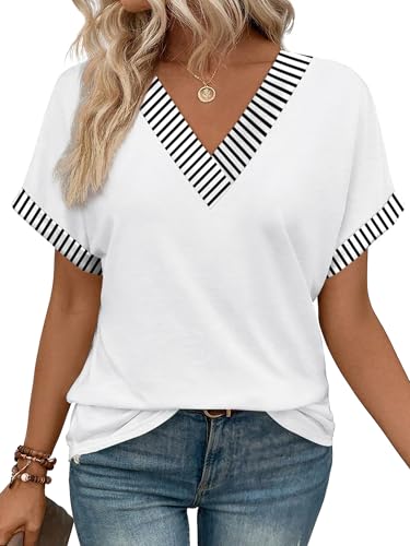 Image of WIHOLL Womens Summer Tops Short Dolman Sleeve Shirts 2026 Fashion V Neck Outfits Clothes