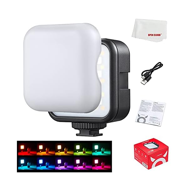 Godox LED6R RGB-Videoleuchte, dimmbar 0-360 Vollfarbe 3200K-6500K 13 FX-Spezialeffekte und magnetische Anziehungskraft…