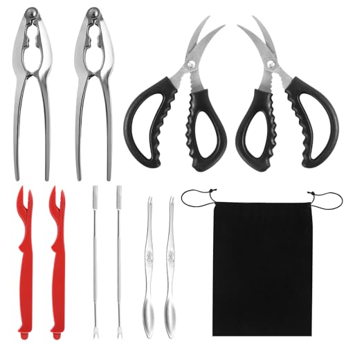 10Pcs Crab Cracker Tool Set, Crab Legs Crackers Lobster Crackers, Stainless Steel Seafood Crackers Forks With Storage Bag Seafood Tools for Seafood Lovers